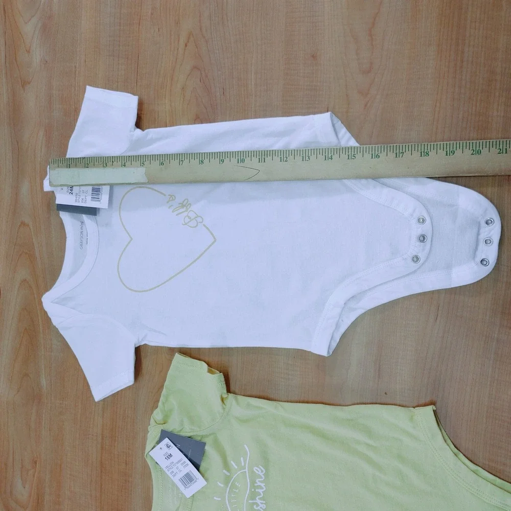 Grayson Mini Baby Bodysuit Bundle 3pc  Gray Yellow White 6-9M 18M 24M‎